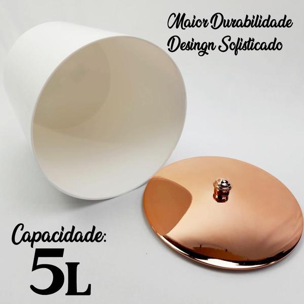 Imagem de Kit 2 Papeleira Lixeira 5L Branco Tampa Rose Gold Rotaplast