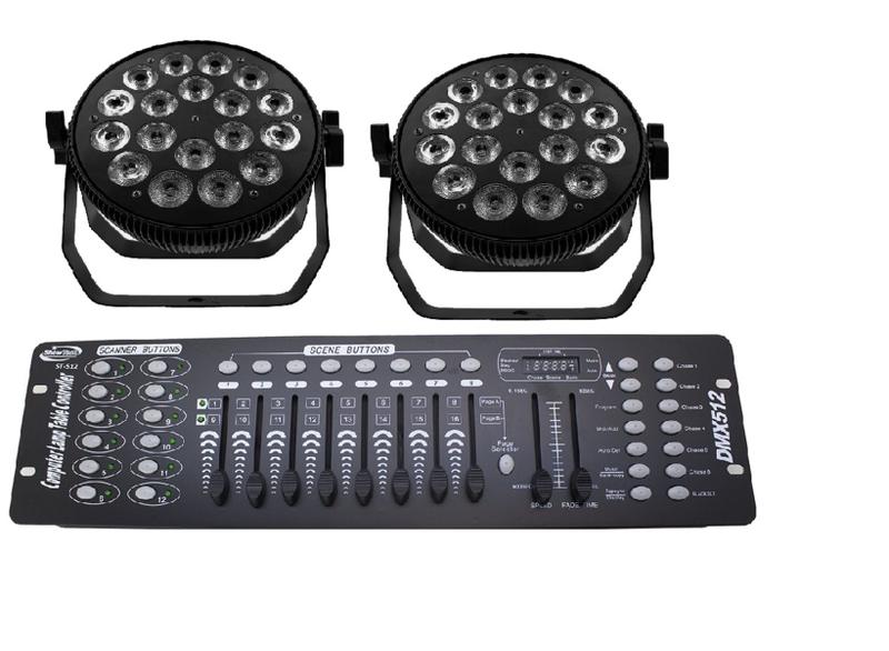 Imagem de Kit 2 par led indoor slim 18x12w rgbw + mesa dmx 512