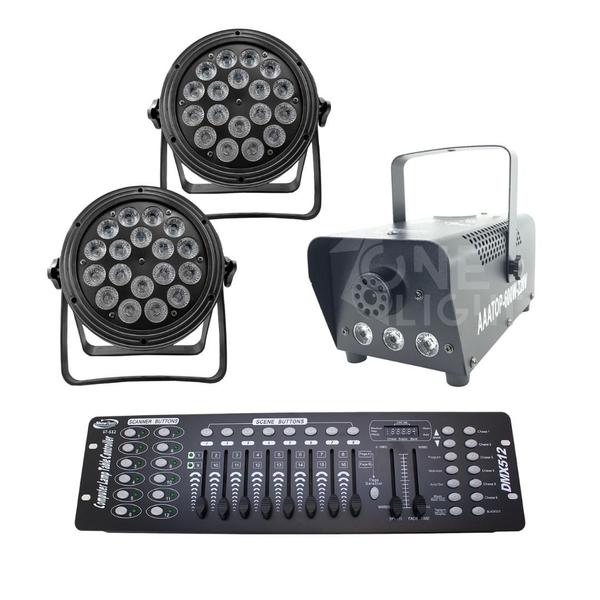 Imagem de Kit 2 par led slim   máquina de fumaça 600w   mesa dmx 512