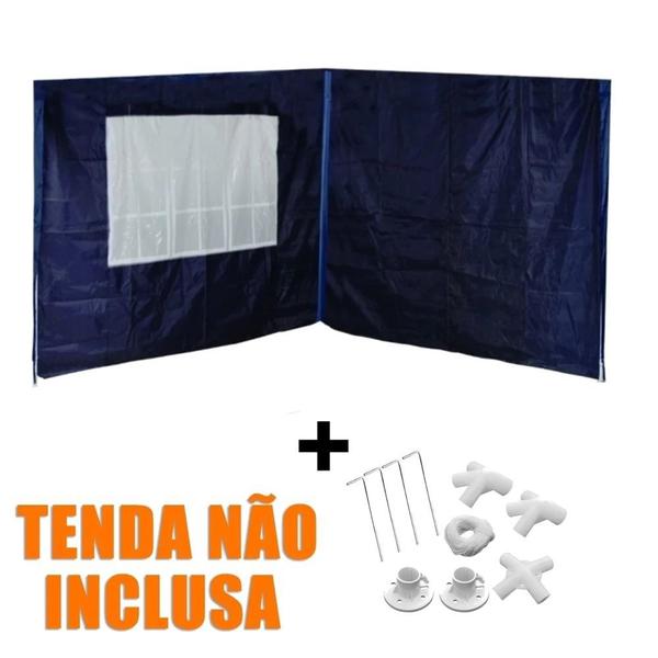 Imagem de Kit 2 Paredes Cor Azul + Kit Conectores para Gazebo Tenda 3x3 Metros  Mor 