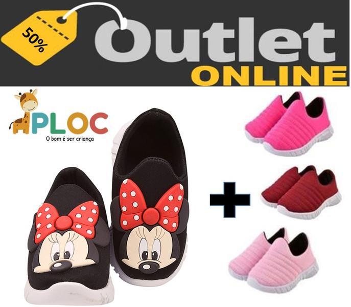 Imagem de Kit 2 pares de tênis infantil calce fácil p01 minnie preto + par adicional a escolher