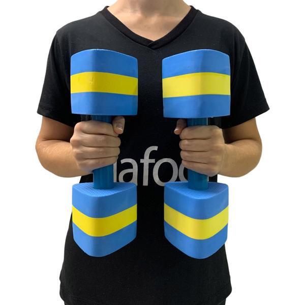 Imagem de Kit 2 Pares Halteres Aquáticos em EVA P 1-2kg e M 2-3kg Azul/Amarelo Dafoca Sports