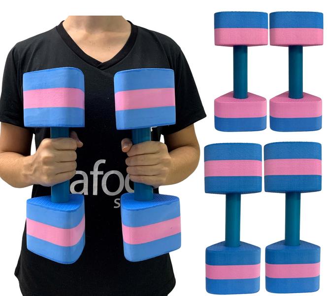 Imagem de Kit 2 Pares Halteres Hidroginástica Em EVA P 1-2kg M 2-3kg Azul/Rosa Dafoca Sports