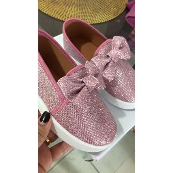 Imagem de kit 2 pares sapatos de menina infantil Slip On sapatênis de bebê rosê brilho sapatiha