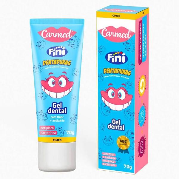 Imagem de Kit 2 Pasta de Dente Fini Beijos Dentadura Creme Dental Gel 70g com Flúor Carmed