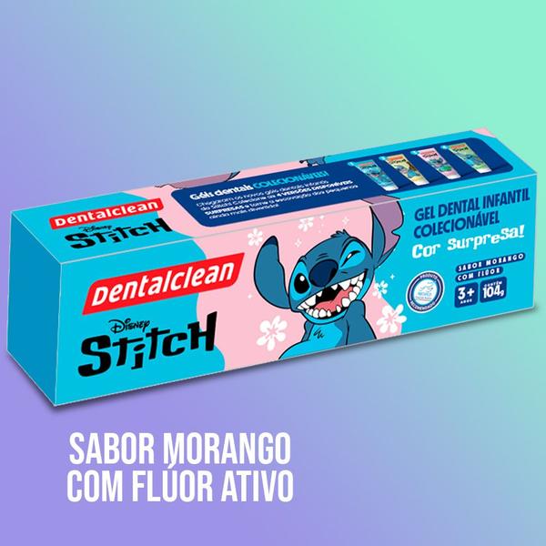 Imagem de Kit 2 Pasta de Dente Gel Dental com Flúor Infantil Stitch Morango 104g Dentalclean