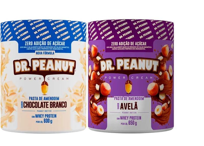 Imagem de Kit 2 pastas de amendoim dr.peanut 600g choco branco e avelã