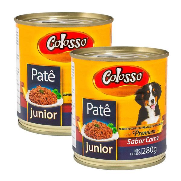 Imagem de Kit 2 Patê para Cães Colosso Premium Junior Sabor Carne Lata com 280g