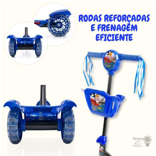 Imagem de Kit 2 Patinete Infantil Rosa Menina e Azul Menino 3 Rodas Luz e Som