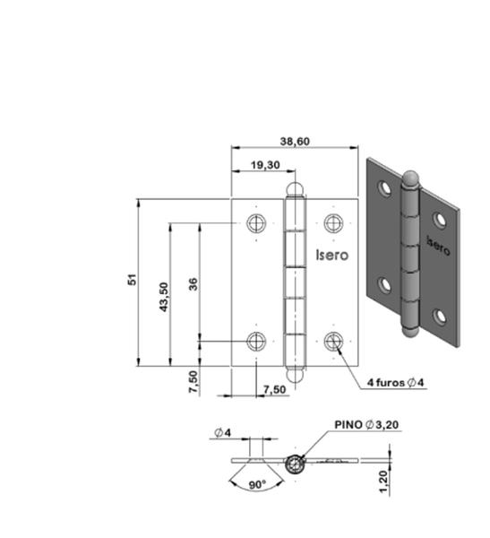 Imagem de Kit 2 Pç Dobradiça Pequena 2 Pol. 51x38,6 milimetros Porta Moveis - Cor: Cromado Artesanato - isero