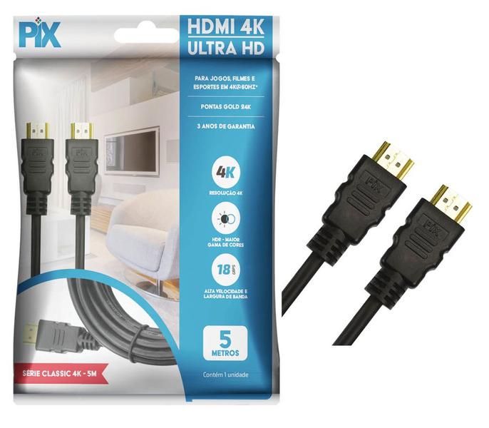 Imagem de Kit 2 pçs - cabo hdmi 5 metros 4k - 2.0 - hdr - pix