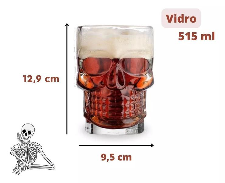 Imagem de Kit 2 Pçs Caneca De Chopp Cerveja De Vidro Caveira 515Ml