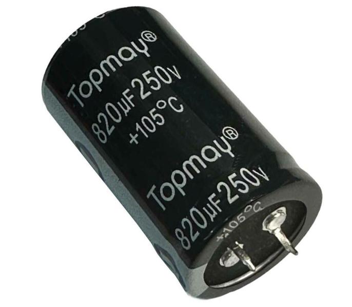 Kit 2 pçs - capacitor eletrolitico 820x250v - 820uf x 250v - TOPMAY Imagem de Kit 2 pçs - capacitor eletrolitico 820x250v - 820uf x 250v
