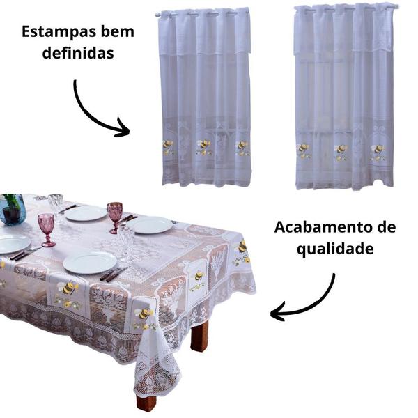 Imagem de Kit 2 Pçs Cortina Cozinha + Toalha de Mesa 6 Lug . Rendadas