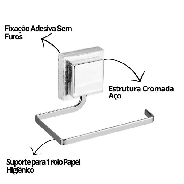 Imagem de Kit 2 Peças Acessórios Papeleira Gancho Aço Cromado Parede Sem Furos Adesivo 3M