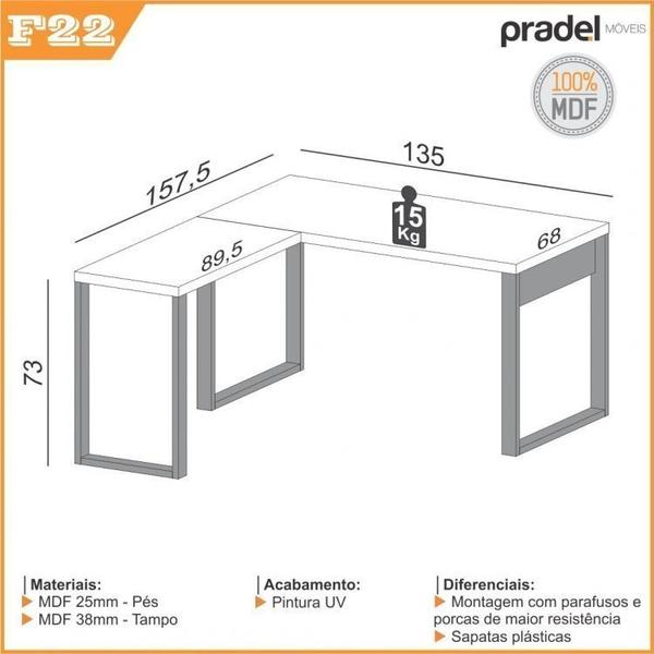 Imagem de Kit 2 Peças com Escrivaninha em L e Gaveteiro 100% MDF