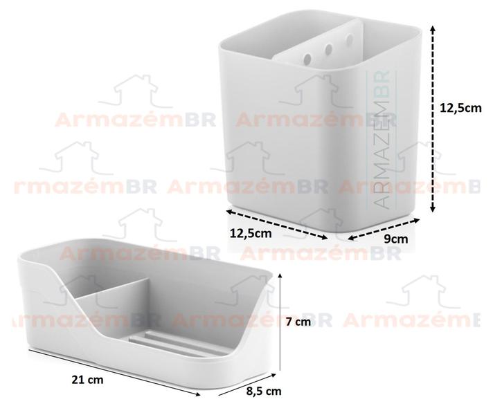 Imagem de Kit 2 Peças Cozinha Esorredor De Talheres Organizador Porta Detergente De Pia Branco - Ou