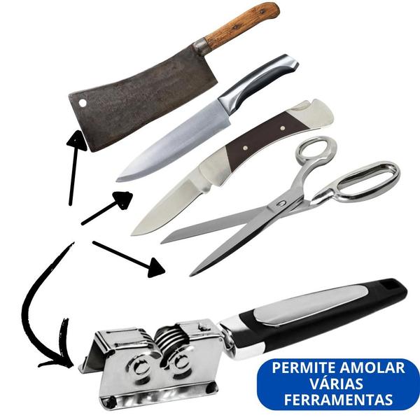 Imagem de Kit 2 Peças De Afiador de Facas e Tesouras Manual Profissional em Inox Prático e Corte Preciso