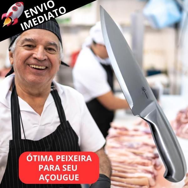 Imagem de Kit 2 Peças Faca Toda Em Inox Profissional N7 Texas e Afiador De Faca Inox Premium Açougue