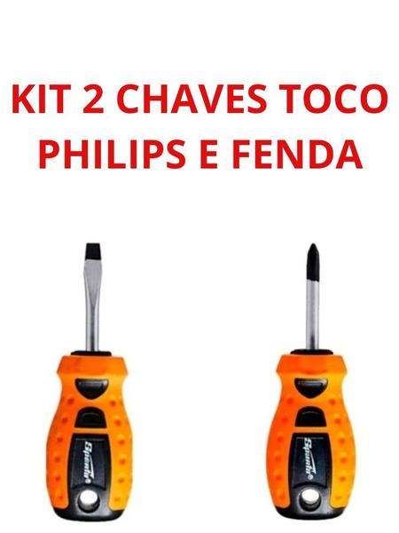 Imagem de Kit 2 Peças Jogo De Chave Fenda + Philips Toco Cotoco Cabo Curto Aço Ferramentas Pequena Profissiona