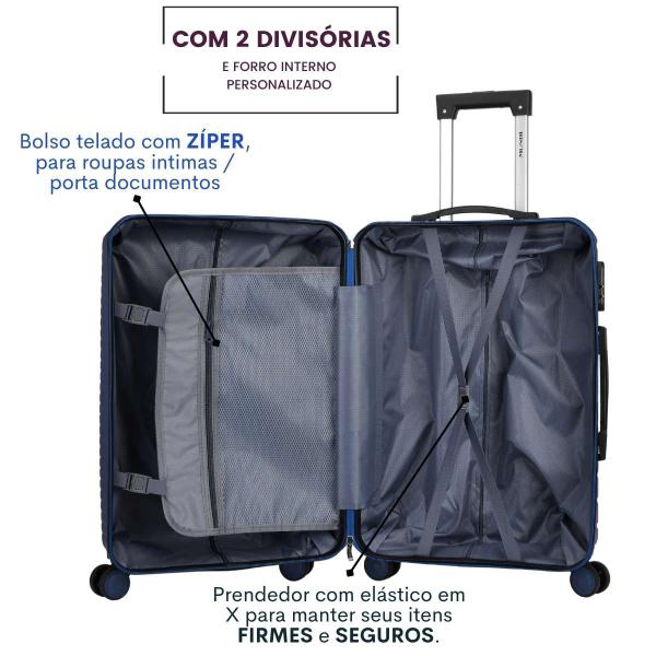 KIT 2 Peças Mala Viagem P 10kg Bordo 360º Abs Mundi Athenas MD2318 Imagem de KIT 2 Peças Mala Viagem P 10kg Bordo 360º Abs Mundi Athenas MD2318