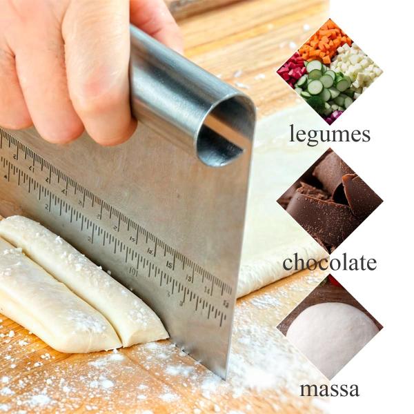 Imagem de kit 2 peças rolo giratório multiuso de madeira para massa de pães pizza raspador inox com medidas