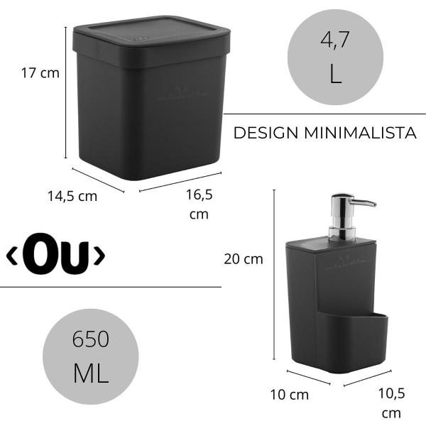 Imagem de Kit 2 peças sobre a pia lixeira 4,7 litros dispenser 650 ml