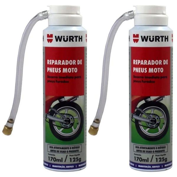 Imagem de Kit 2 Peças - Spray Enche E Tapa Furo Reparador De Pneus Moto Wurth 170ml