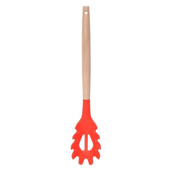 Imagem de Kit 2 Pegador de Silicone Vermelho Cabo Bambu Multiuso