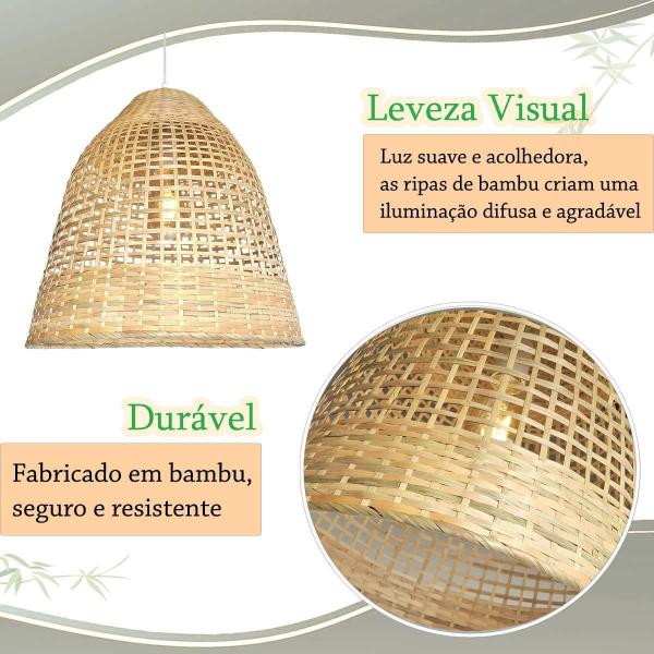 Imagem de Kit 2 Pendente Bambu Artesanal Fibra Natural E27 Sala Nat18