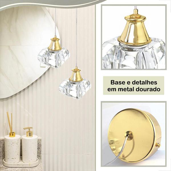 Imagem de Kit 2 Pendente Cristal K9 Lavabo Metal Dourado G9 Bet13