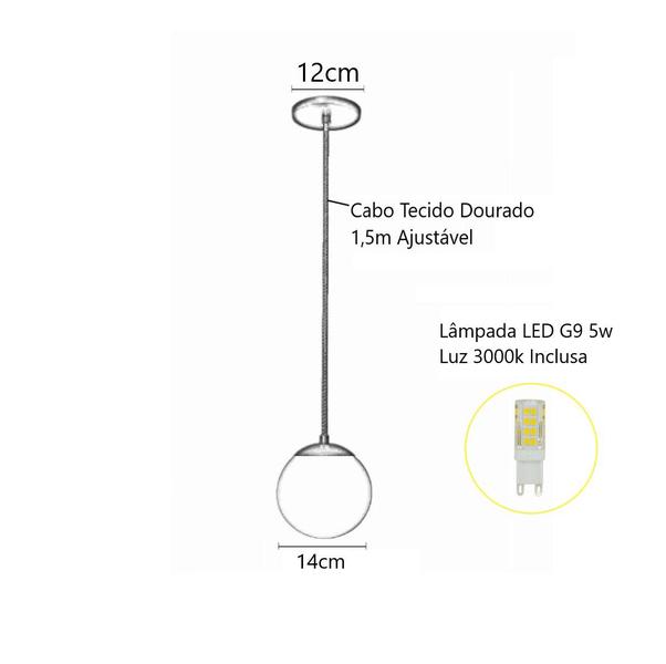 Imagem de Kit 2 Pendente Dourado Quarto Cabeceira de Cama Bancada +Led