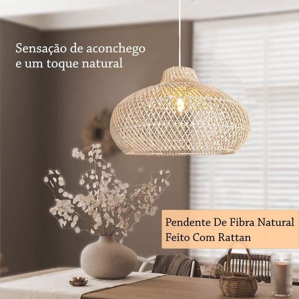 Imagem de Kit 2 Pendente Em Rattan Fibra Natural 50 Cm Sala Nat78