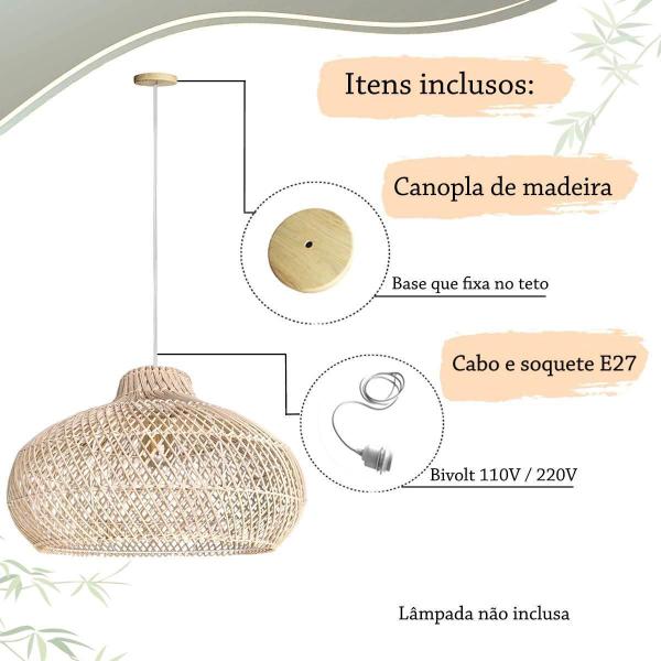 Imagem de Kit 2 Pendente Em Rattan Fibra Natural 50 Cm Sala Nat78