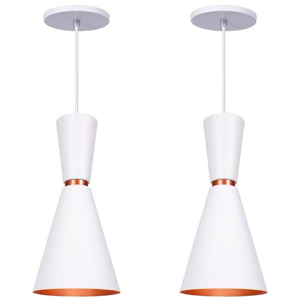 Imagem de Kit 2 Pendente Lustre Luminária Cone Moscou 39cm Branco