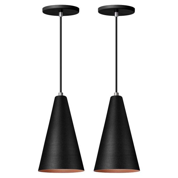 Imagem de Kit 2 Pendente Lustre Luminária Cone Preto