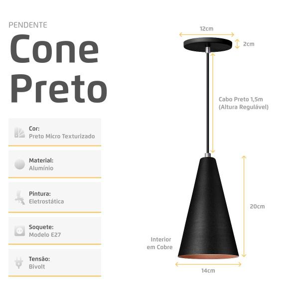 Imagem de Kit 2 Pendente Lustre Luminária Cone Preto