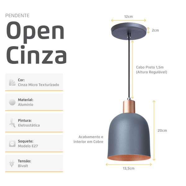 Imagem de Kit 2 Pendente Lustre Luminária Open Cinza