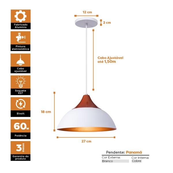 Imagem de Kit 2 Pendente Lustre Luminária Panamá Branco