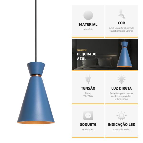 Imagem de Kit 2 Pendente Lustre Luminária Pequim Azul 30cm