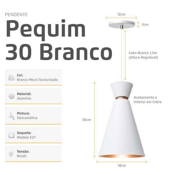 Imagem de Kit 2 Pendente Lustre Luminária Pequim Branco 30cm + Led Retrô Vintage Moderno