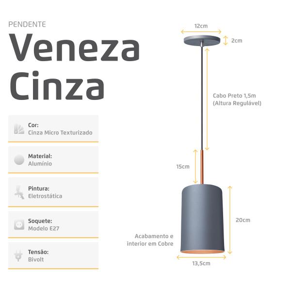 Imagem de Kit 2 Pendente Lustre Luminária Veneza Cinza