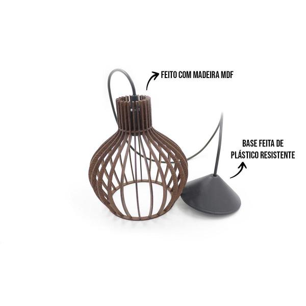 Imagem de Kit 2 Pendente Lustre Luminoso Teto Turin Mdf E27-21X18Cm