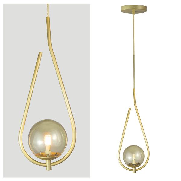 Imagem de Kit 2 Pendente Lustre On Drop DOURADO globo de vidro AMBAR