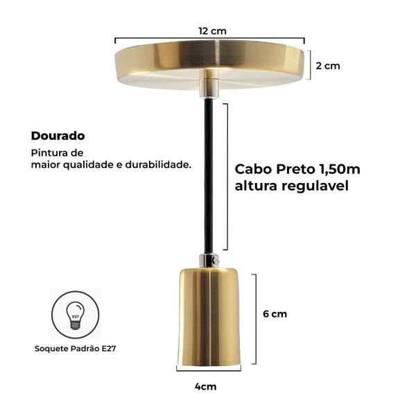 Imagem de Kit 2 Pendente Soquete Copinho E27 Dourado + Led G45