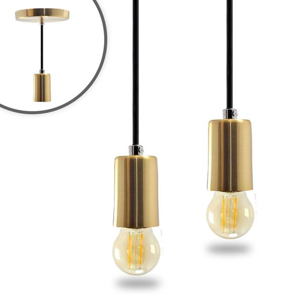 Imagem de Kit 2 Pendente Soquete Copinho E27 Dourado + Led G45