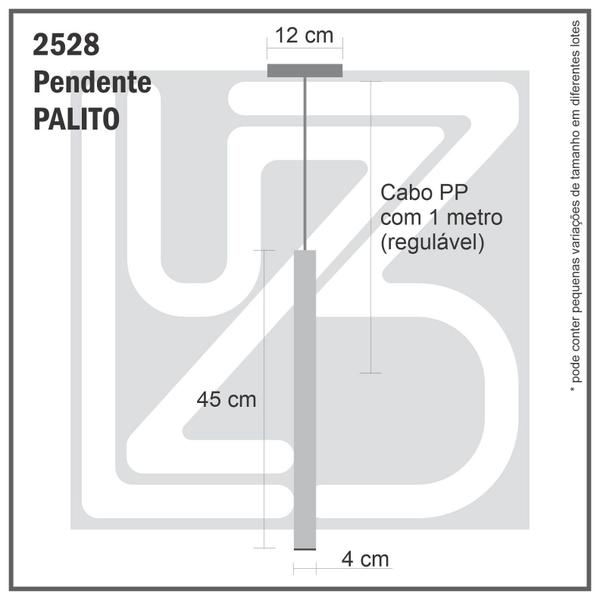 Imagem de Kit 2 Pendente Tubo Palito 45cm - Preto + Lampada LED 4W