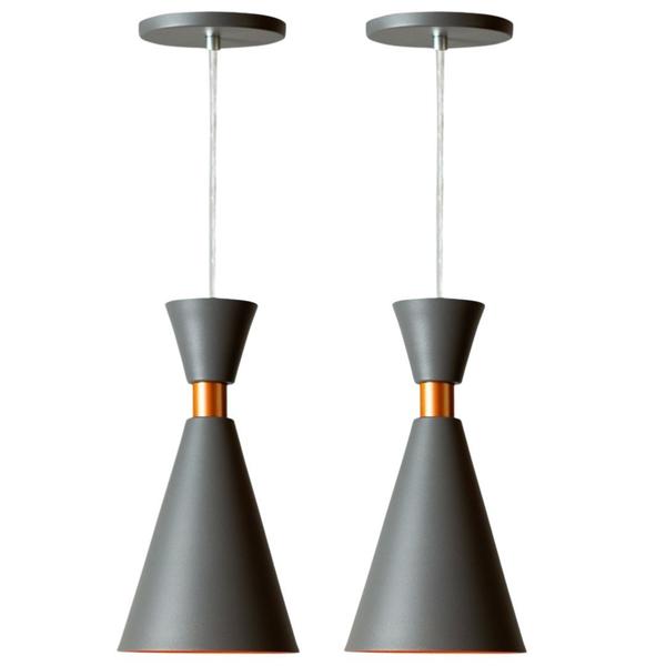 Kit 2 Pendentes 24cm Modelo Mini Pequim Cinza Com Cobre - Nova Lume Imagem de Kit 2 Pendentes 24cm Modelo Mini Pequim Cinza Com Cobre