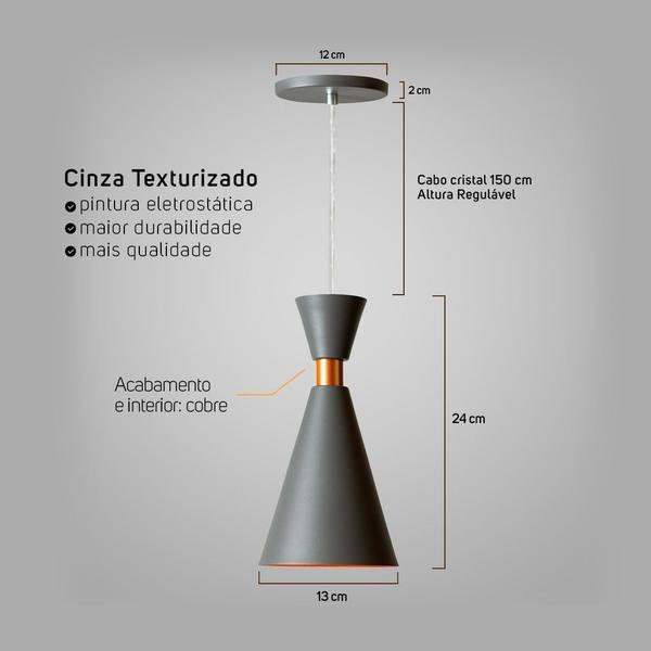 Kit 2 Pendentes 24cm Modelo Mini Pequim Cinza Com Cobre - Nova Lume Imagem de Kit 2 Pendentes 24cm Modelo Mini Pequim Cinza Com Cobre