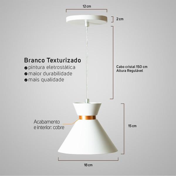 Imagem de Kit 2 Pendentes Cone De 15cm Mini Berlim Branco Com Cobre